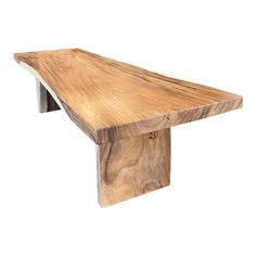 a wooden bench made out of wood with metal legs on the top and bottom, against a white background