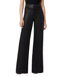 Joe's Jeans The Mia Coated High Rise Wide Leg Jeans in Black | Bloomingdale's Black High Waist Denim Wide Leg Pants, Wide Leg Jeans In Washed Black With Belt Loops, Chic Black Wide-leg Jeans, Black Denim Wide-leg Pants, Black Wide-leg Denim Bottoms, Wide Leg Black Jeans, Coated Jeans, Waxed Jeans, Classic Capsule Wardrobe