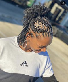 Dreads Black Women Hairstyles Updo, Up Down Locs Hairstyles For Women, Women Loc Retwist Styles, Loc Styles Braided Back, Lobster Tail Loc Style, Half Up And Half Down Loc Styles, Cute Styles For Locs For Women, Loc Roll Styles, Locs Hairstyles Mohawk