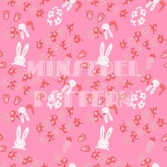 a pink background with white rabbits and hearts