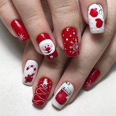 Snowman Christmas False Nail Medium Square Press on Nails for Nail Art 24pcs Nagellack Trends, Red Christmas Nails, Cute Christmas Nails, Christmas Gel Nails, Christmas Nail Art Designs, Christmas Nails Acrylic, Festival Nails, Stick On Nails, Xmas Nails