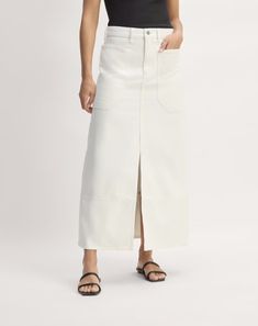 This piece features a high rise, no stretch, A-line silhouette, and maxi length. Spring Workwear Skirt With Side Slits, Summer Workwear Full-length Maxi Skirt, Spring High Rise Workwear Skirt, Spring Wide-leg Maxi Skirt, Summer Workwear Maxi Skirt, Spring Full-length Relaxed Skirt, Relaxed Maxi Skirt With Side Slits, Summer Full Length Maxi Skirt For Workwear, Fitted Full Length Maxi Skirt For Spring