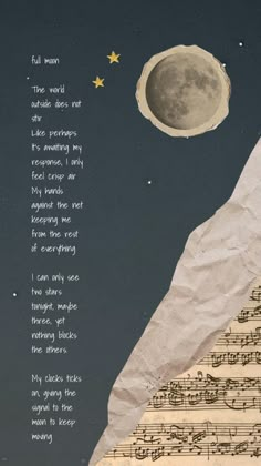 a piece of paper with writing on it next to an image of the moon and stars