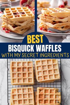 the best biscuit waffles with my secret ingredient are on display in this collage