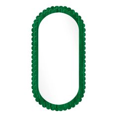 a green oval mirror with scalloped edges on an isolated white background for display