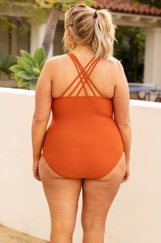 Throw on this fab swimmie and meet us at the lake! This cutie has an always fashionable burnt orange color and three strand straps that cross over in the back for a super chic look! The slightly ruched sides are so stylish and the one piece style is so flattering! Style it with a cute kimono for an amazing swim look! 82% Polyamide, 18% Elasthane Cute Kimono, One Piece Style, Cute Kimonos, Chic Soul, Beach Kimono, Plus Style, Burnt Orange Color, At The Lake, Model Fits