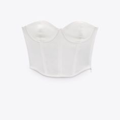 New With Tags Attached Strapless Crop Top With Sweetheart Neckline Side Hidden In-Seam Zip Closure. White | 3067/103 Outer Shell 68% Cotton 29% Polyamide 3% Elastane Lining 68% Cotton 29% Polyamide 3% Elastane Machine Wash Max. 40c/104f Delicate Cycle Do Not Use Bleach / Whitener Iron Maximum 150c/302f Tetrachloroethylene Dry Clean Do Not Tumble Dry Pet/Smoke-Free White Cropped Crop Top With Boned Bodice, White Strapless Crop Top With Boned Bodice, Spring Tops With Stretch Boned Bodice, Spring Tops With Stretch And Boned Bodice, Spring Stretch Tops With Boned Bodice, Elegant Strapless Cotton Top, Spring Cotton Tops With Boned Bodice, Trendy Summer Tops With Boned Bodice, White Cropped Top With Boned Bodice