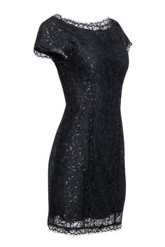 Upgrade your little black dress game with this sparkly stunner from Joie. The shimmering metallic lace adds a touch of twinkle to this dazzling dress. With its cap sleeve and bateau neckline, this number exudes elegance and flatters with its sheath silhouette. Pair with strappy silver heels for a glam look. Size S Shell 84% Nylon, 16% Metallic Lining 100% Polyester Hidden side zip Bateau neckline Cap sleeve Sheath silhouette Bust 31.5" Waist 26" Shoulder to hem 35.5" Silver Strappy Heels, Dazzling Dress, Glam Look, Lace Caps, Game Dresses, Metal Lace, Glam Looks, Bateau Neckline, Silver Heels