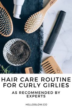 Wooden hairbrushes, a comb, chia seeds, and fresh herbs arranged on a textured fabric for a curly hair care routine. Curly Hair Guide, Care For Curly Hair, Tips For Healthy Hair, Curly Hair Care Routine, Deva Curl, Air Dry Hair, Hair Guide, For Healthy Hair, Healthy Hair Tips