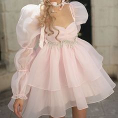 DescriptionAmy Fashion - Backless Long Puff Sleeve Ruffles Layered A-line Dress Pink Princess Dresses, Barbie Coquette, Moonlight Dress, Coquette Party, Women Birthday Party, White Vintage Dress, Sleeve Ruffles, Tulle Mini Dress, Looks Party