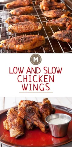 low and slow chicken wings on the grill with dipping sauce