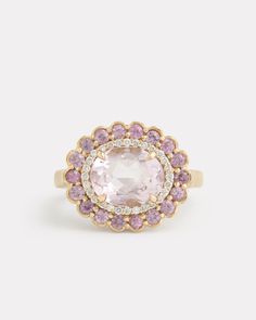 18K Yellow Gold Pink Tourmaline and Diamond Edged Morganite Oval Ring, .14 TCWOrnament is 3/4 Inch x 1/2 Inch Style# YRSSOPMW Elegant Pink Sapphire Ring With Rose Cut Diamonds, Elegant Multi-stone Pink Sapphire Diamond Ring, Exquisite Pink Sapphire Gemstone Rings, Elegant Pink Sapphire Rose Cut Diamond Rings, Elegant Rings With Rose Cut Pink Sapphire, Elegant Multi-stone Diamond Ring With Pink Sapphire, Elegant Pink Sapphire Cluster Ring, Elegant Round Pink Sapphire Cluster Ring, Yellow Gold Pink Sapphire Gemstone Ring