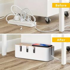 two images side by side one shows an iphone charging station and the other shows what it's supposed to look like