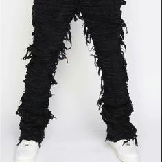 Stacked Flared Super Jeans Pants Comes With Free Beenie Hat Of Your Choice As A Thank You ( While Supplies Last If You Mention It In Dm ) Black Ripped Edgy Pants, Baggy Black Ripped Bottoms, Baggy Ripped Black Bottoms, Edgy Black Ripped Pants, Black Ripped Wide Leg Bottoms, Ripped Wide Leg Black Bottoms, Black Distressed Wide Leg Bottoms, Black Ripped Wide Leg Pants, Black Wide Leg Ripped Bottoms