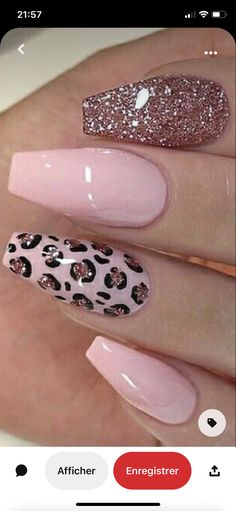 Ombre Nail Design, Cheetah Print Nails, Leopard Print Nails, Valentine Nails, Colorful Nails, Pink Nail Designs, Nail Designs Glitter, Pink Acrylic Nails