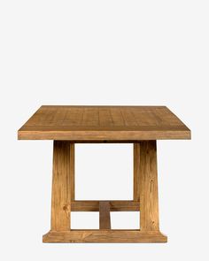 a wooden table with two legs and a square top on the bottom, against a white background