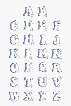 some type of font that is blue and white with stars on the letters in it