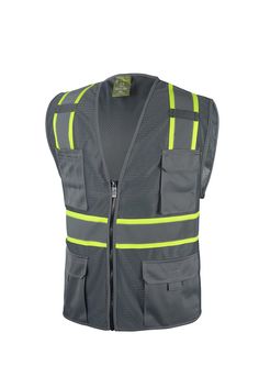 PRICES MAY VARY. Grey Vest Mesh Material 100 % polyester Mesh Safety Vest Zipper Closure, Reflective Tape, Lime Trim 4 Pockets & Pen Pocket on Right ANSI Approved safety Strips Sizes: XS, Small, Medium, large, XL, 2X , 3X, 4X, 5X Grey Vest with Pockets. 100 % polyester . Zipper Closure, Reflective Tape, Lime Trim. This vest has the same features as the SV7 Surveyor with the addition of contrasting trim on stripes. Perfect to wear in daytime conditions. Contrast trim combinations make workers muc Vest With Pockets, Blue Vest, Pocket Tool, Safety Vest, Grey Vest, Reflective Tape, Contrasting Trim, Tool Shop, Grey Tones