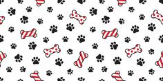 dog paw prints and candy canes on a white background