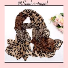 Just Intrendy Chic Chiffonleopard Print Scarfadd To Any Outfit To Make It Stand Out. Use As A Scarf , Belt, Head Wrap. Perfect With Tops Or Slacks.. Estilo Harajuku, Boho Styl, Silk Scarf Hair, Silk Chiffon Scarves, Chiffon Shawl, Leopard Scarf, Stil Boho, Leopard Prints, Animal Print Scarf