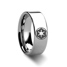 a star wars symbol is engraved on the side of a stainless steel ring with black enamel