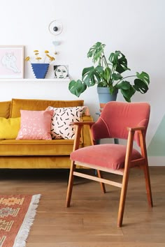 a living room filled with furniture and a potted plant