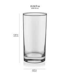 a tall glass is shown with measurements for the bottom and side pieces on it's sides