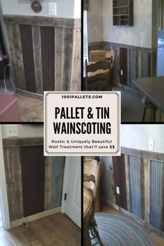 several pictures of the inside of a house with wood paneling