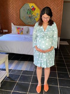 "This is our maternity robe in our softest stretch jersey organic cotton. You can use it during pregnancy and later for nursing too. It will make an amazing gift for any mom to be. It works great for hospital gown as well. I can add buttons in the back for epidural. You can choose that option at the time of checkout. As for the fabric pattern, we have used a hand drawn and digitally painted technique. So they are all unique designs. And we got these designs printed on the softest Jersey knit str Cotton Nursing-friendly Sleepwear For Maternity, Cotton Nursing Friendly Sleepwear For Maternity, Cotton Maternity Sleepwear Nursing Friendly, Cotton Nursing Friendly Maternity Dress, Cotton Maternity Dress Nursing Friendly, Bump Friendly Cotton Maternity Dress, Maternity Long Sleeve Sleepwear, Green Nursing-friendly Maternity Dress, Nursing-friendly Green Maternity Dress