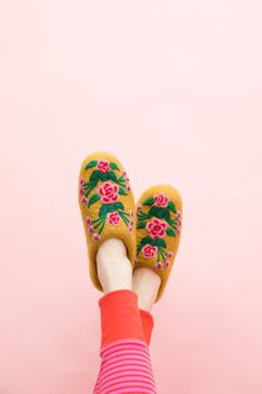 Vintage Slippers, Felted Wool Slippers, Embroidered Designs, Winter Knit Hats, Wool Slippers, French Knots, Warm Slippers, French Knot, Hand Felted