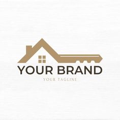 the logo for your brand is shown on a white background with a brown house and key