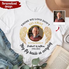 Custom Photo Golden Angel Wings Personalized Memorial T-shirt Golden Angel Wings, Golden Angel, Luggage Covers, Leather Passport Cover, Tshirt Crafts, Passport Cover, 3d T Shirts, Celebration Party, Crystal Heart