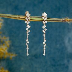 ✦ Stone Details✧ Shape: Round & Baguette Cut Moissanite✧ Weight: 0.77 TCW✧ Color: DEF(Colorless)✧ Clarity: VVS ✦ Earrings Details✧ Metal: Gold (10KT, 14KT, 18KT)✧ Metal Tone: Yellow, White, Rose Gold Mid Century Earrings, Moissanite Diamond Rings, Types Of Diamonds, Baguette Cut Diamond, Baguette Cut, Wedding Jewelry Earrings, Diamond Fashion, Engagement Ring Wedding Band, Baguette Diamond