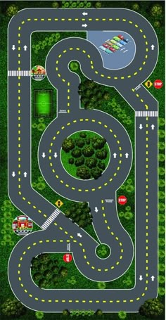 a road map with cars and trucks on it