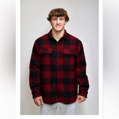 Nwt North River Heavy Weight Shirt Jacket Size Large Buffalo Plaid Red Fleece Lined North River Heavyweight Flannel Shirt Jacket For Men In Buffalo Red Casual Red Outerwear, Casual Red Collared Outerwear, Red Casual Flannel Shirt For Fall, Red Winter Tops With Pockets, Red Flannel Shirt For Winter, Collared Red Flannel Shirt For Work, Red Collared Flannel Shirt For Work, Red Collared Flannel Shirt For Fall, Red Long Sleeve Shirt With Pockets