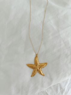 Large gold plated starfish on thing gold filled chain, 18in long Jewelry Care: Avoid Contact with moisture, lotions & perfumes Remove before showering & swimming FINAL SALE: no refunds or exchanges Cheap Vintage Summer Jewelry, Luxury Elegant Jewelry With Starfish Charm, Luxury Ocean-inspired Starfish Jewelry, Cheap Starfish Necklaces For The Beach, Cheap Starfish Necklaces For Beach, Cute Cheap Jewelry For Holidays, Luxury Starfish Charm Necklace, Affordable Starfish Jewelry For Beach Season, Cheap Starfish Jewelry For Beach Season