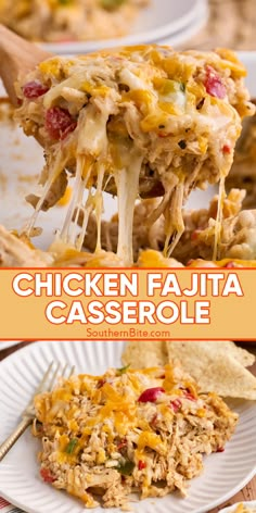 this chicken fajita casserole is loaded with shredded cheese and salsa it's ready to be eaten