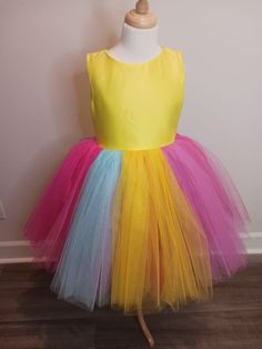 Unicorn Tulle Dress  Satin Tulle  Cotton Linng Back Zipper Multicolor Tulle Skirt Summer Dresses, Spring Princess Dress With Tulle For Costume Party, Spring Princess Dress In Tulle For Costume Party, Spring Tulle Princess Dress For Costume Party, Rainbow Tulle Dress For Spring, Spring Rainbow Tulle Dress, Sleeveless Princess Dress For Spring Costume Party, Spring Party Rainbow Princess Dress, Summer Rainbow Tulle Dress