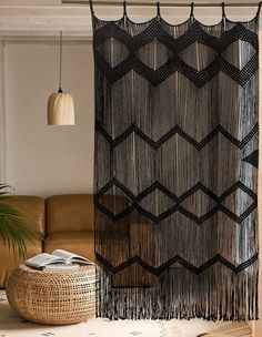 PRICES MAY VARY. Size :Macrame cutrain black Dimensions:42"W（107cm）x 75"H（190cm） Material:Hand knot macrame cord black, 100% cotton. Funtion: macrame curtain is beautiful in any doorway and is a perfect way to cover an open closet to draw attention away form what's inside.Aslo perfectly fit in a bed headboard,living room,gallery wall,fire place ,baby's crib etc. Mounting: -macrame hanging, you'll need something sturdy to hang it from. you can use wooden dowel rods from the craft store, Iron nail Macrame Doorway Curtain, Bedroom Headboard Decor, Window Macrame, Boho Window, Curtain Macrame, Living Room Gallery Wall, Knot Macrame, Room Gallery Wall, Wall Fires