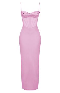 Be the highlight of every glam event in this stunning corset dress cut from silky satin in a curvaceous silhouette for an elegantly seductive look. Exclusive retailer 59 1/2" length Cowl neck Spaghetti straps Polyester/elastane Dry clean Imported Light Pink Corset Dress, Satin Corset With Boning For Night Out, Strapless Satin Corset Dress With Boning, Strapless Fitted Corset Dress For Evening, Gala Corset Dress With Sweetheart Neckline And Boning, Strapless Party Corset Dress With Satin Finish, Silk Strapless Dress With Sweetheart Neckline For Night Out, Strapless Satin Finish Corset Dress For Party, Evening Strapless Dress With Fitted Bodice