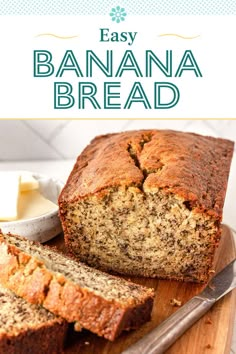 a loaf of banana bread on top of a cutting board