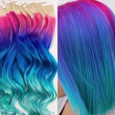 Please read all of the information below before starting a conversation between seller and buyer. Thanks! If you have shorter hair please let me know so I can dye the tips accordingly. (Please measure length from where you would like to clip the extension in to your desired length.) I like to clip my tie dye tips an inch above my ears as well as an inch or two below my ears and all the way around. Bored of your hair color and need a change? These fun clip in hair extensions give you the pop of c Turquoise Hair Ombre, Pulp Riot Hair Color, Turquoise Ombre, Hair Extensions Clip, Dramatic Hair, Extensions Clip In, Hair Color Options, Rainbow Hair Color, Hair Color Unique