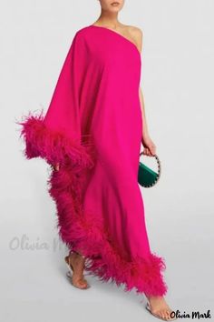 2 Pink Colour Dress, Dress Sleeve Styles, Long Sleeve Gown, Ankle Length Dress, Women's Evening Dresses, Feather Dress, Pink Colour, Long Gown, Formal Evening Dresses