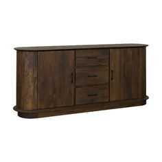 the sideboard is made out of wood and has two doors on one side, and three drawers on the other