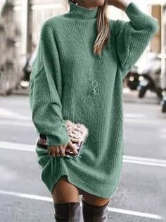 Fall Turtleneck, Plus Size Sweater Dress, Plus Size Pullover, Womens Fall Dress, Autumn Clothes, Solid Color Dress, Long Sleeve Sweater Dress, High Neck Long Sleeve, Sweater Dress Women