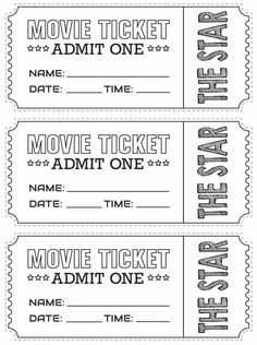 printable movie ticket templates for kids to use in the classroom or at home