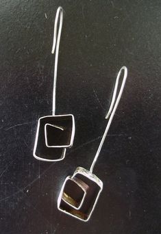 Square-ish earrings, modern and light-weight, with oxidation. Includes sterling silver ear wire. Modern Silver Square Jewelry, Modern Black Square Jewelry, Handmade Silver Geometric Earrings, Silver Sterling Silver Square Pendant Earrings, Modern Square Nickel-free Earrings, Rectangle Earrings, Confirmation Gifts, Earring Tree, Stamp Making