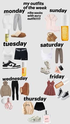 Outfits of the week!!!!!!!! Outfits For Each Day Of The Week, Recreate Outfits, Outfits Of The Week, Inspo Fits, Nike Socks, Weekly Outfits, Simple Trendy Outfits, Day Of The Week, Fit Ideas