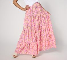 Is it a skirt kind of day? This free-spired tiered design says Y-E-S! Lovely for warm-weather coffee dates, evening theatre, and family photo ops. From Peace Love World. Colorful Maxi Skirt, Long Cute Skirts, Cute Long Skirts, Costa Rica Clothes, Rush Week Outfits, Closet Revamp, Granola Aesthetic, Week Outfits, Rush Week