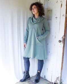 An easy to wear favorite for chilly days and nights. Made from my hemp and organic cotton blend fleece which is thick and warm like a cozy sweatshirt. Simple yet stylish, I just love this dress with boots and leggings on cold fall and winter days. The hemp and organic cotton blend fabric gives you the best of both worlds - the long lasting durability of hemp and the softness of organic cotton. The nice deep kangaroo pocket is perfect for all your essentials and also makes a great resting place f Boots And Leggings, Cowl Neck Dress, London Print, Resting Place, Snow Day, Cotton Blend Fabric, Cozy Sweatshirts, Best Of Both Worlds, Winter Days